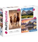 3 PUZZLES : MONTAGNE CHAINE DES ALPES  500 PIECES + MONT SAINT-MICHEL + CHEVAUX AU GALOP 2 X 1000 PIECES - CLEMENTONI 08107