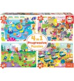 4 PUZZLES PROGRESSIFS LES ANIMAUX : A l'ECOLE - A LA PISCINE - EN COURS DE MUSIQUE - AU PARC 20 - 40 - 60 - 80 PIECES - EDUCA 18904