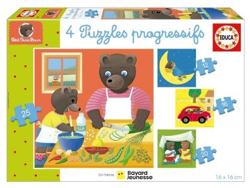 4 puzzles progressifs Petit Ours Brun : En famille 12 / 16 / 20 / 25 pieces - Educa - 19884