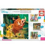 4 PUZZLES PROGRESSIFS - ROI LION - DUMBO - BAMBI - LIVRE DE LA JUNGLE  12 - 16 - 20 - 25 PIECES - EDUCA - 18104