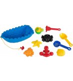 BATEAU DE PLAGE GARNI 10 PIECES : ARROSOIR, MOULES, OUTILS - JOUETS DE PLAGE