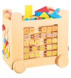 BEEBOO - GRAND CHARIOT D'ACTIVITES EN BOIS SUR ROULETTES - 44 PIECES - CUBE DE MARCHE - JOUET D'EVEIL