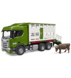 CAMION DE TRANSPORT D'ANIMAUX SCANIA SUPER 560R + VACHE - BRUDER - 03548 - BETAILLERE