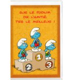 CARTE SUR LE PODIUM AVEC LA COUPE - SCHTROUMPF + ENVELOPPE - CARTERIE BD - ENFANT - ADULTE - FILLE - GARCON (48)