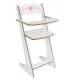 CHAISE HAUTE EN BOIS DESIGN BLANC / ROSE POUPEE - ACCESSOIRE REPAS, MEUBLE POUPON