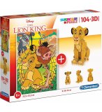 COFFRET 2 PUZZLES ROI LION : 104 PIECES + 3D - CLEMENTONI - 20158