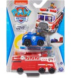 COFFRET 2 VEHICULES METAL PAT PATROUILLE CAMION POMPIER MARCUS + CAMION POLICE CHASE - CHIEN - PAW PATROL - SPIN MASTER - 20124311