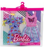 COFFRET DE 2 TENUES MODE : ROBE PAPILLON + SHORT ET TOP ROSE + CHAUSSURE POUR POUPEE BARBIE - VETEMENT - HABIT - MATTEL - HBV68