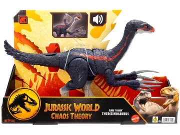 Coffret dinosaure Slash 'N Roar Therizinosaurus 40 cm - Articul� + Bruitage attaque - Dino Chaos Th�ory - Jurassic World - Mattel JCG16