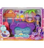 COFFRET ENCHANTIMALS SUNSHINE BEACH : PISCINE EN FORME DE SINGE + POUPEE ET ANIMAL - FIGURINE 15 CM - 10 PIECES - MATTEL HTW73