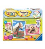 COFFRET NUMERO D'ART 3 TABLEAUX ANIMAUX : CHATONS, CHIEN & CHAT, CHEVAL - RAVENSBURGER - 28508 - PEINTURE