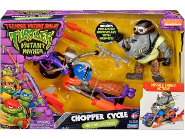 Coffret Tortues Ninja Moto de combat Chopper avec figurine Rocksteady 12 cm + 3 accessoires - TMNT - Turtles Mutant Mayhen - Giochi Preziosi