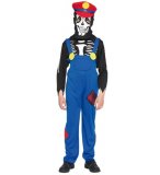 DEGUISEMENT PLOMBIER MARIO SQUELETTE 10/12 ANS GARCON - HALLOWEEN - COSTUME ENFANT