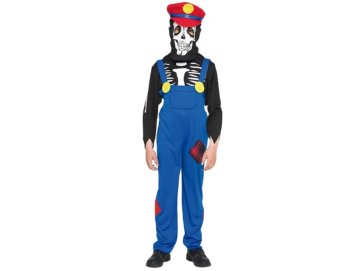 D�guisement plombier mario squelette 10/12 ans gar�on - halloween - costume enfant - panoplie