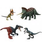PACK JURASSIC WORLD : 4 DINOSAURES : VELOCIRAPTOR BLUE MEGARAPTOR TRICERATOPS ET DILOPHOSAURUS - DINO - MATTEL HJJ85