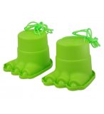 PAIRE D'ECHASSES PATTES DE MONSTRE DINO VERT - BOITES SABOTS - JEU EQUILIBRE ENFANT