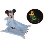 PELUCHE MICKEY AVEC SON MOUCHOIR PHOSPHORESCENTE BLEU 17 CM DISNEY - DOUDOU BRILLE DANS LA NUIT - NICOTOY