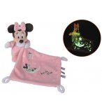 PELUCHE MINNIE AVEC SON MOUCHOIR PHOSPHORESCENTE ROSE 17 CM DISNEY - DOUDOU BRILLE DANS LA NUIT - NICOTOY