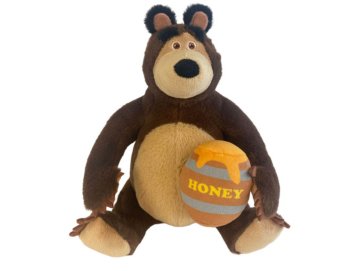 Peluche ours Michka 27 cm avec le tonneau de miel - Collection Masha et Michka - doudou enfant