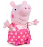 PELUCHE PEPPA PIG TENUE SALOPETTE A POIS ROSE 31 CM - PELUCHE LICENCE PEPPA LE COCHON