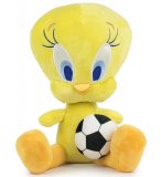 PELUCHE TITI 30 CM AVEC BALLON FOOT - CANARI JAUNE - DOUDOU LICENCE LOONEY TUNES