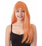 PERRUQUE LOLA LONGUE ORANGE NEON A FRANGE ADULTE - CARNAVAL