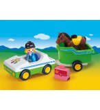 PLAYMOBIL 1.2.3 70181 CAVALIERE AVEC VOITURE ET REMORQUE