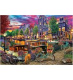 PUZZLE AMSTERDAM : VELO ET VU SUR LE CANAL AU COUCHE DU SOLEIL 6000 PIECES - COLLECTION VILLE PAYS BAS - EDUCA - 20330