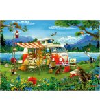 PUZZLE CAMPING AU BORD DU LAC AVEC COMBI VOLKSWAGEN 1000 PIECES - COLLECTION PAYSAGE ET MONTAGNE - EDUCA - 19922