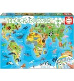 PUZZLE CARTE DU MONDE ANIMAUX 150 PIECES - COLLECTION MAPPEMONDE / GEOGRAPHIE - EDUCA - 18115