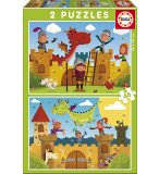 PUZZLE CHATEAU FORT : CHEVALIERS ET DRAGONS - 2 X 48 PIECES - EDUCA - 17151