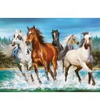 PUZZLE CHEVAUX BLANC BRUN ET NOIR QUI GALOPENT DANS L'EAU 2000 PIECES - COLLECTION ANIMAUX