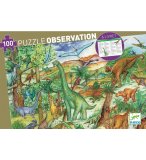 PUZZLE D'OBSERVATION LE MONDE DES DINOSAURES 100 PIECES - LIVRET ET POSTER - DJECO - DJ07424