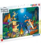 PUZZLE DISNEY AVEC CADRE : WINNIE L'OURSON TIGROU PORCINET ET COCO LAPIN FONT DU CAMPING 15 PIECES - CLEMENTONI