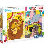 PUZZLE DISNEY : ROI LION - DUMBO  - BALOO ET MOWGLI 3 X 48 PIECES - CLEMENTONI - 25236