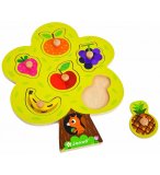 PUZZLE EN BOIS ARBRE GOURMAND 6 PIECES - JANOD - PUZZLE A ENCASTRER - PUZZLE AVEC BOUTONS