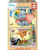 PUZZLE EN BOIS DISNEY : DUMBO ET BAMBI 2 X 16 PIECES - EDUCA - 18079