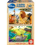 PUZZLE EN BOIS DISNEY : ROI LION SIMBA NALA TIMON PUMBAA - LIVRE DE LA JUNGLE : BALOO MOWGLI 2 X 50 PIECES - EDUCA - 13144