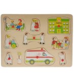 PUZZLE EN BOIS L'HOPITAL EN ACTION 9 PIECES - PUZZLE A ENCASTRER AVEC BOUTONS