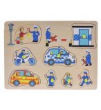 PUZZLE EN BOIS LA POLICE EN ACTION 8 PIECES - PUZZLE A ENCASTRER AVEC BOUTONS