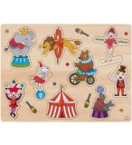 PUZZLE EN BOIS LE CIRQUES AVEC LES ANIMAUX 9 PIECES - PUZZLE A ENCASTRER AVEC BOUTONS