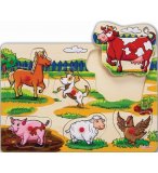 PUZZLE EN BOIS LES ANIMAUX DE LA FERME - 6 PIECES - EICHHORN - PUZZLE A ENCASTRER - PUZZLE AVEC BOUTONS