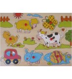 PUZZLE EN BOIS LES ANIMAUX FAMILIERS 7 PIECES - TOYS - PUZZLE A ENCASTRER AVEC BOUTONS - 610268D