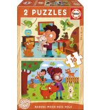 PUZZLE EN BOIS LES ENFANTS ET LES ANIMAUX DE COMPAGNIE 2 X 16 PIECES - EDUCA - 17618