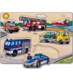 PUZZLE EN BOIS LES VEHICULES - 6 PIECES - EICHHORN - PUZZLE A ENCASTRER - PUZZLE AVEC BOUTONS