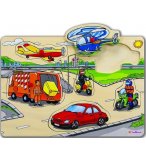 PUZZLE EN BOIS LES VEHICULES - AVION - 6 PIECES - EICHHORN - PUZZLE A ENCASTRER - PUZZLE AVEC BOUTONS