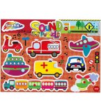 PUZZLE EN BOIS MUSICAL LES VEHICULES 8 PIECES - PUZZLE A ENCASTRER AVEC BOUTONS