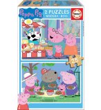 PUZZLE EN BOIS PEPPA LE COCHON AU MARCHE / PEPPA PIG ET REPAS EN FAMILLE 2 X 25 PIECES - EDUCA - 18078