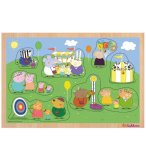 PUZZLE EN BOIS PEPPA PIG ET SA FAMILLE ARRIVENT A LA KERMESSE 9 PIECES - PUZZLE A ENCASTRER AVEC BOUTONS PEPPA LE COCHON