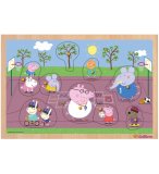 PUZZLE EN BOIS PEPPA PIG ET SES AMIS JOUENT DANS LA COUR D'ECOLE 9 PIECES - PUZZLE A ENCASTRER AVEC BOUTONS PEPPA LE COCHON